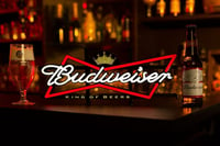Budweiser LED Neon sign on a bar counter 