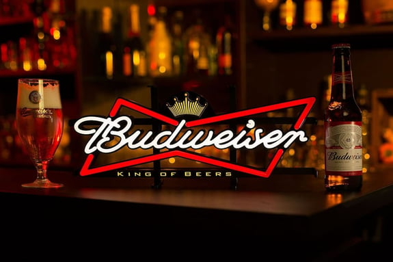 Budweiser LED Neon sign on a bar counter 