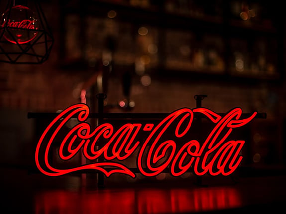 Coca Cola Illuminated LED neon sign on bat counter
