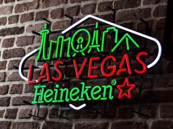 Heineken LED neon sign on a brick wall