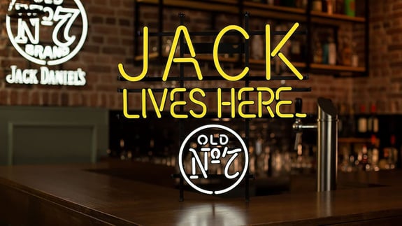 Jack Daniel's Jack Lives Here LEDNeon on a bar counter