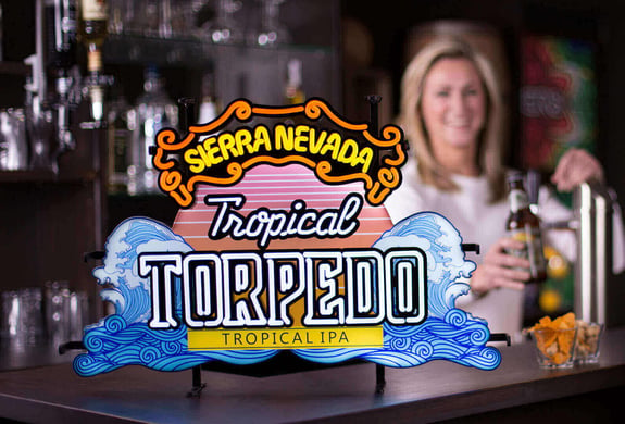 Sierra Nevada LED neon sign on top of a bar table